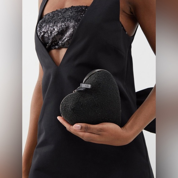New! Staud Beaded Heart Clutch Bag in Black 🖤 🪩 Runway! - Picture 3 of 16